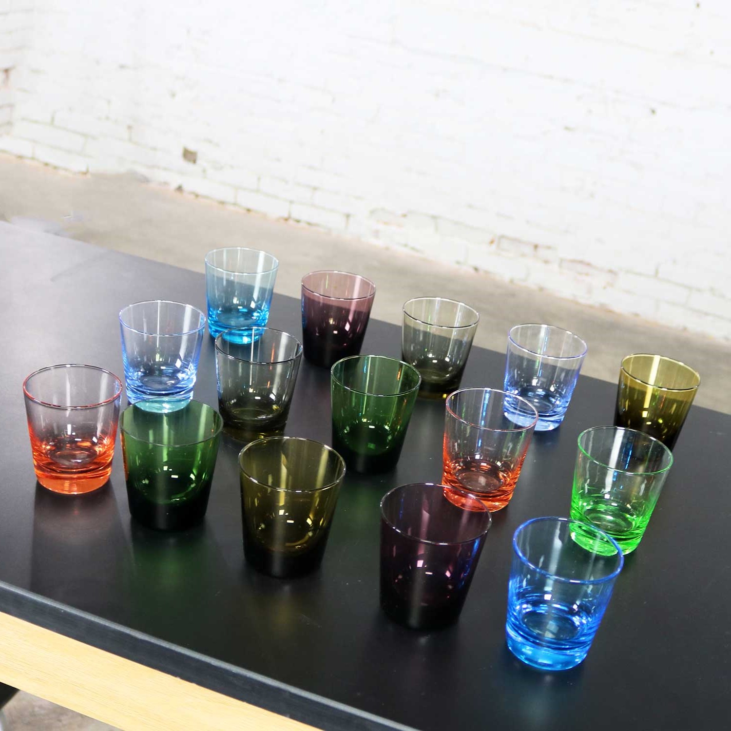 Set of 15 Multi Color Old Fashioned Glass Cocktail Tumblers
