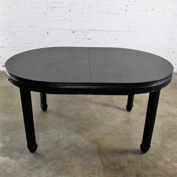 Black Century Furniture Chin Hua Style Dining Table Round to Oval Hollywood Regency