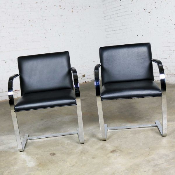 Black Leather Flat Bar Brno Chairs by Mies Van Der Rohe & Lilly Reich from Gordon Intl