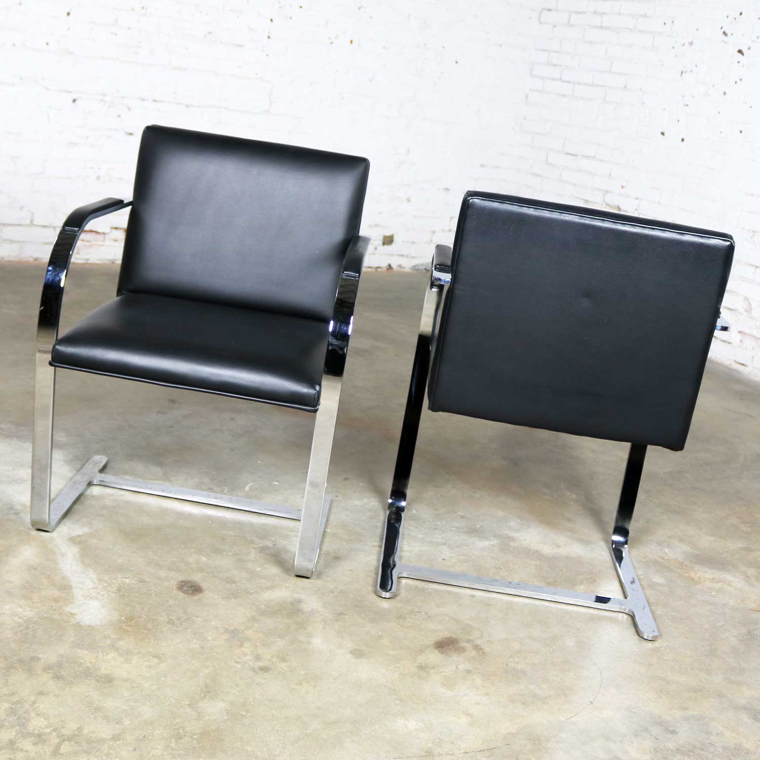 Black Leather Flat Bar Brno Chairs by Mies Van Der Rohe & Lilly Reich from Gordon Intl