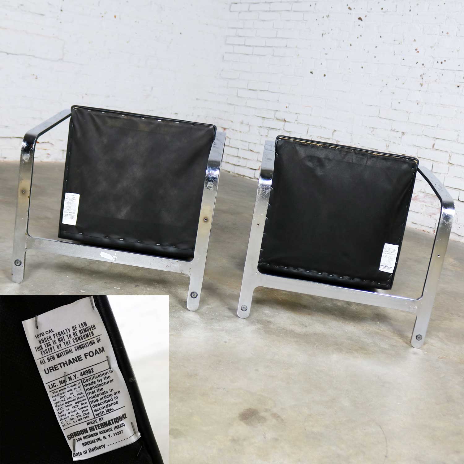 Black Leather Flat Bar Brno Chairs by Mies Van Der Rohe & Lilly Reich from Gordon Intl