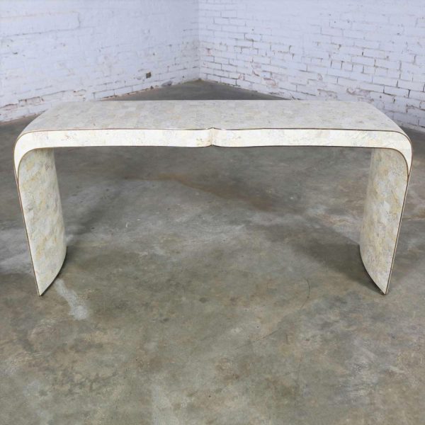 Maitland Smith Hollywood Regency Tessellated Stone Veneer U Shaped Console Sofa Table