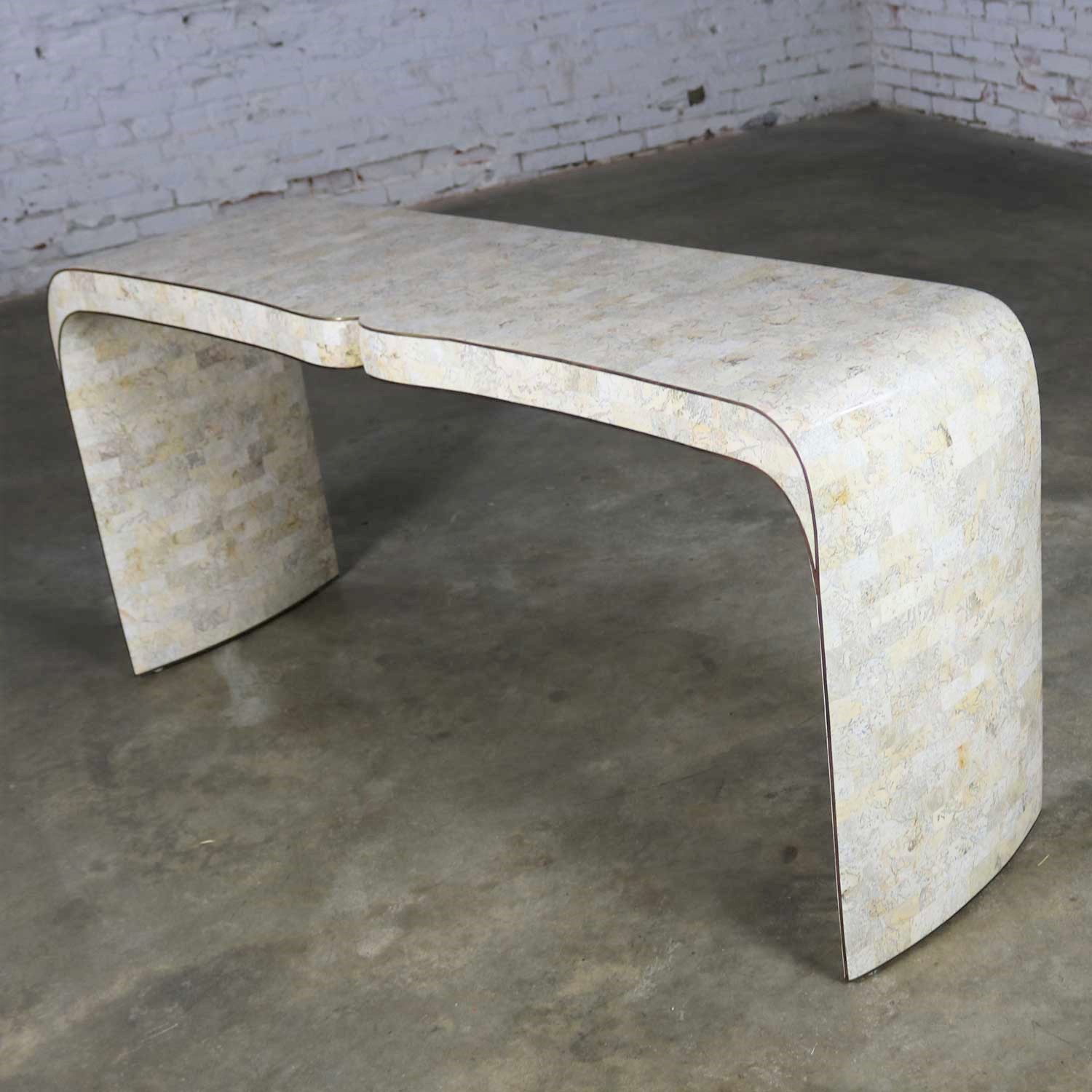 Maitland Smith Hollywood Regency Tessellated Stone Veneer U Shaped Console Sofa Table