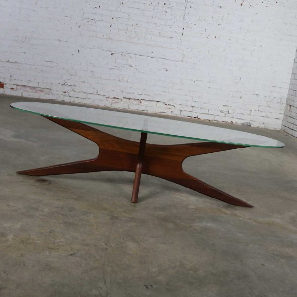 Adrian Pearsall Walnut and Glass Jacks 893-TGO Oval Coffee Table Mid Century Modern