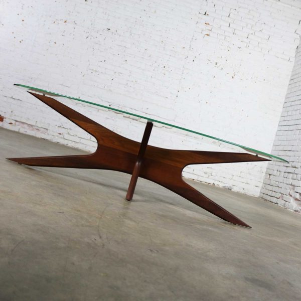 Adrian Pearsall Walnut and Glass Jacks 893-TGO Oval Coffee Table Mid Century Modern