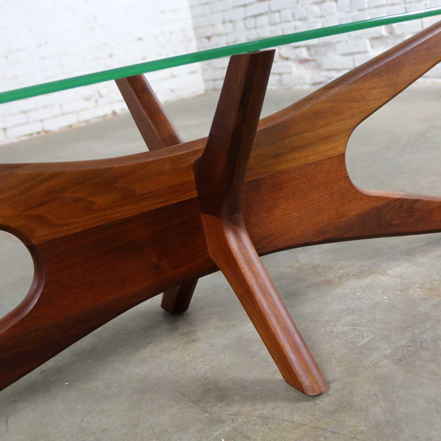 Adrian Pearsall Walnut and Glass Jacks 893TGO Oval Coffee Table Mid