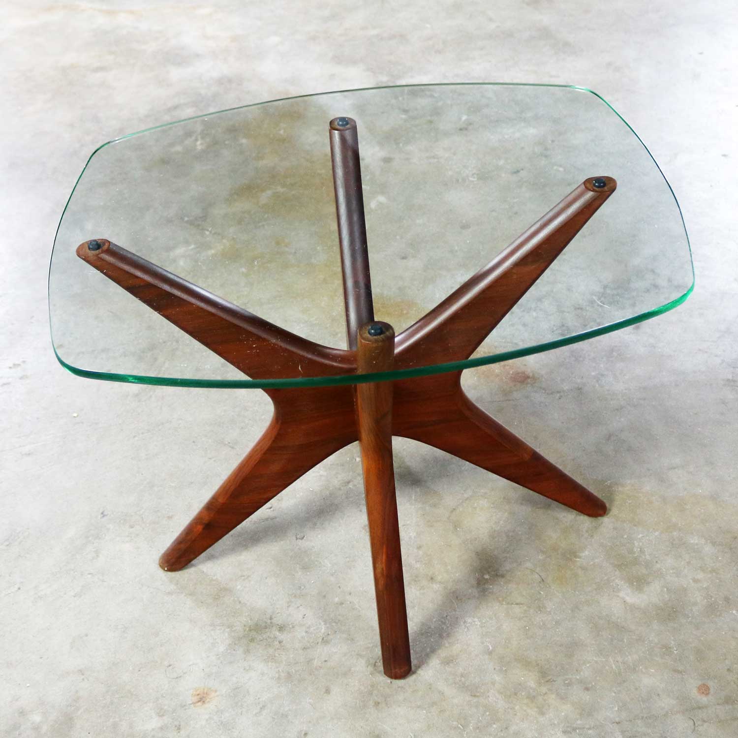 Adrian Pearsall Walnut and Glass Jacks Side Table Mid Century Modern