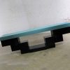 Modern Zig Zag Stepped Plexiglass Clad Console Table or Credenza in Black and Teal