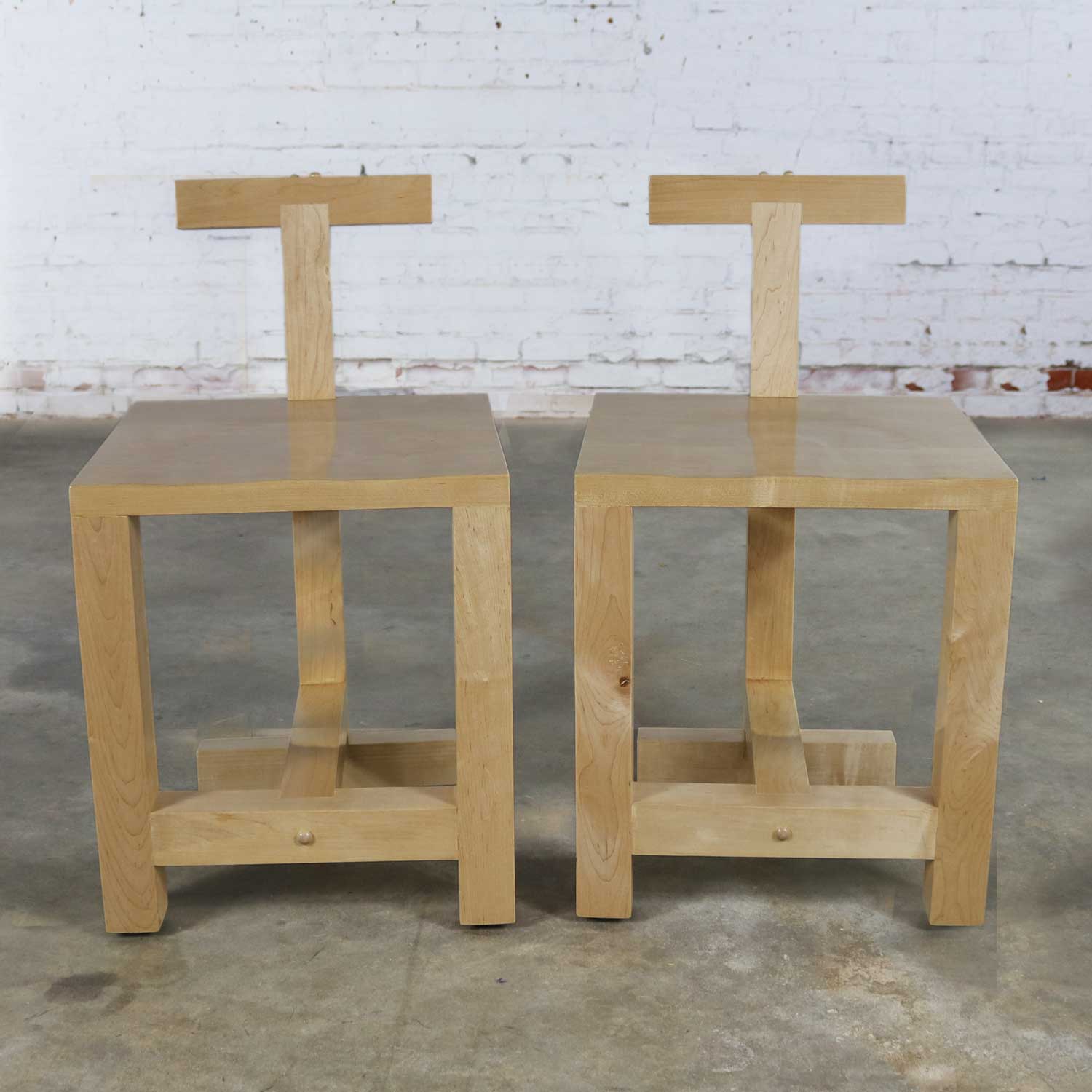 Pair Post-Modern Hand-Crafted Maple Chairs Signed Brice B. Durbin 1996