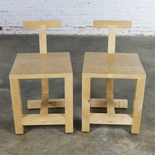 Pair Post-Modern Hand-Crafted Maple Chairs Signed Brice B. Durbin 1996