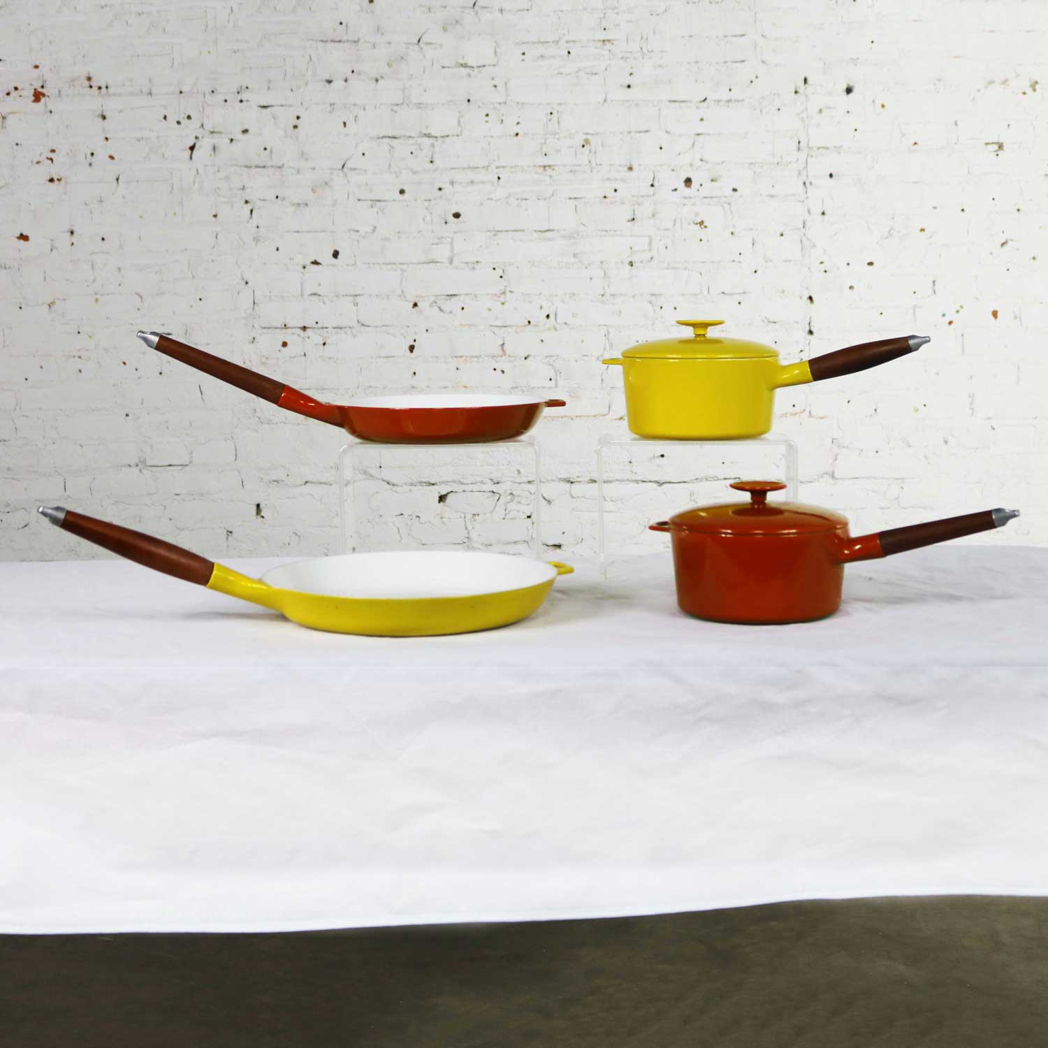 6 Pcs Mid Century Danish Modern Enameled Cast Iron Cookware by Michael Lax for Copco