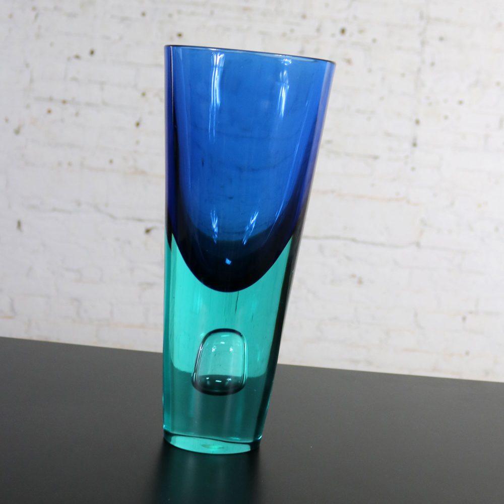 Large Murano Blue Turquoise Sommerso Bubble Vase Style Antonio da Ros for Cenedese