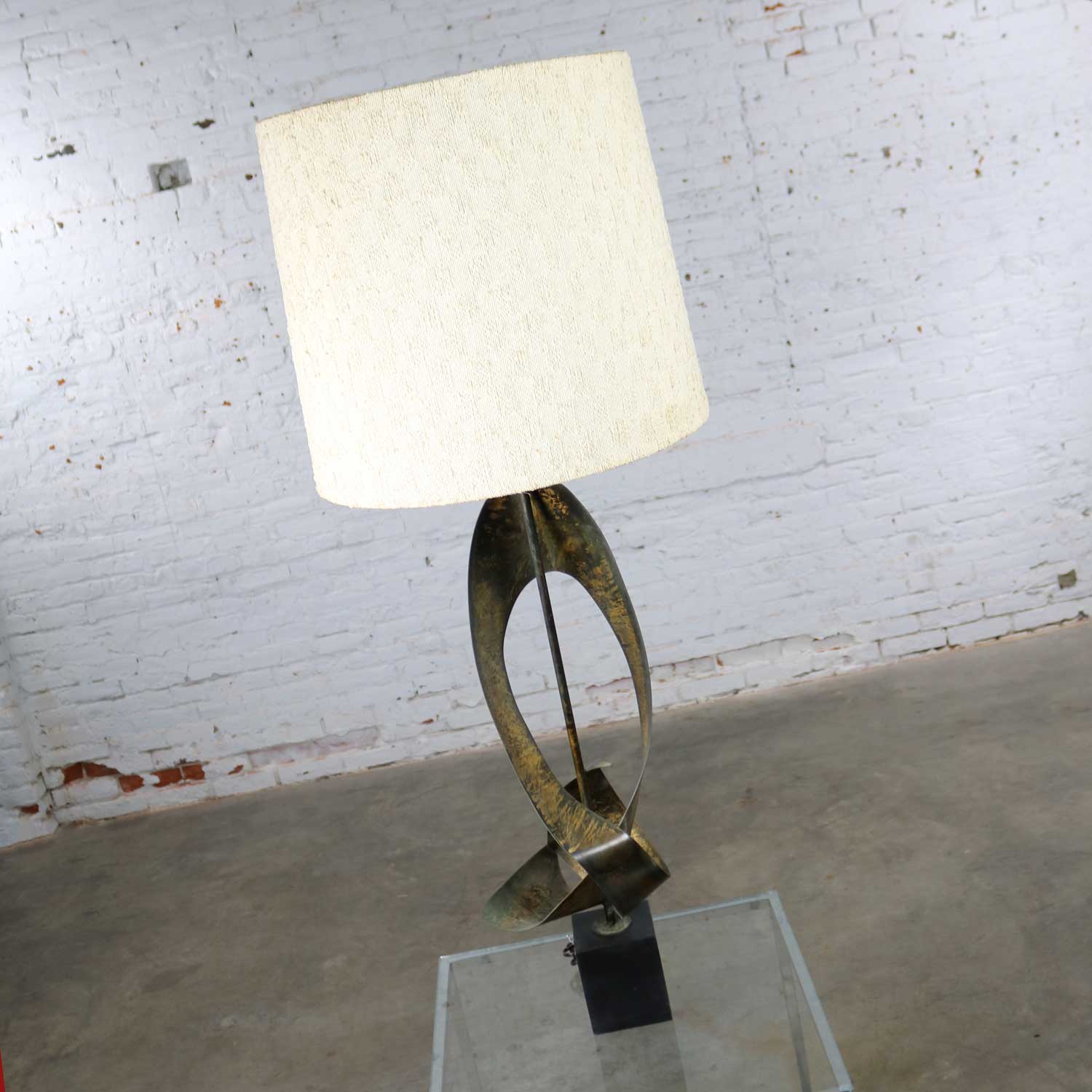 Monumental Metal Brutalist Table Lamp Attributed to Harry Balmer for Laurel Lamp Co.