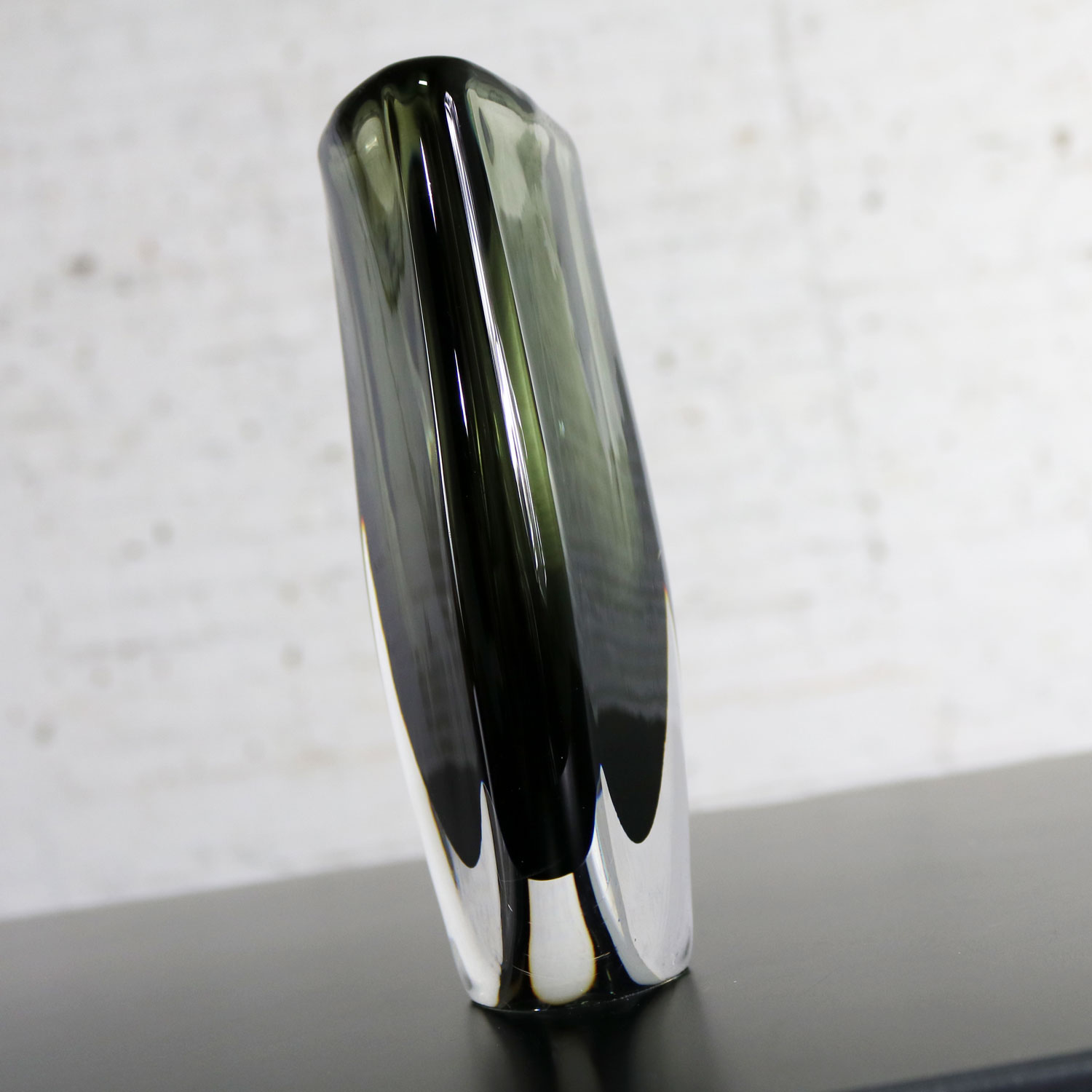 Orrefors Sommerso Vase by Nils Landberg Dusk Series Signed Smoke Gray Green