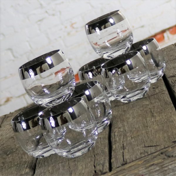 Silver Rimmed Roly Poly Cocktail Glasses Style of Dorothy Thorpe Set of Eight