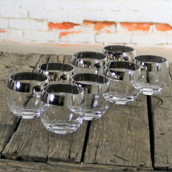 Silver Rimmed Roly Poly Cocktail Glasses Style of Dorothy Thorpe Set of Eight