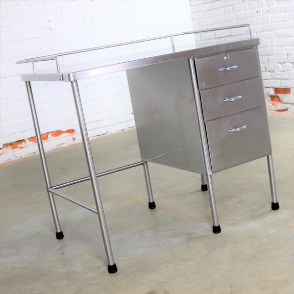 Industrial Stainless-Steel Writing Desk Vintage Medical