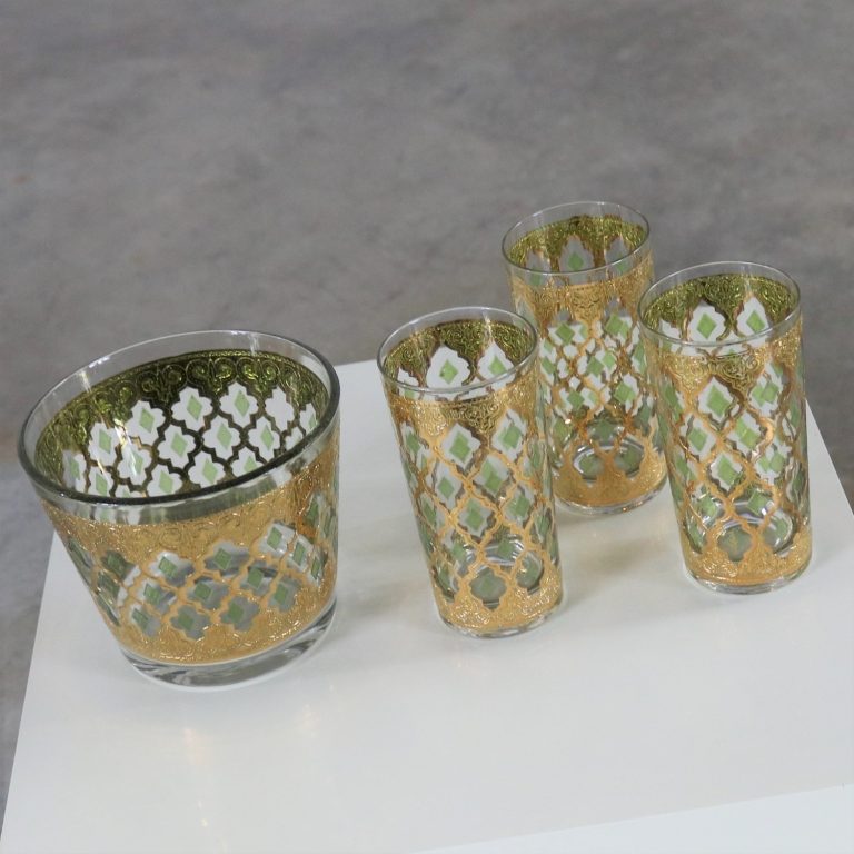 Culver Valencia Ice Bucket and Three Highball Cocktail Glasses Mid