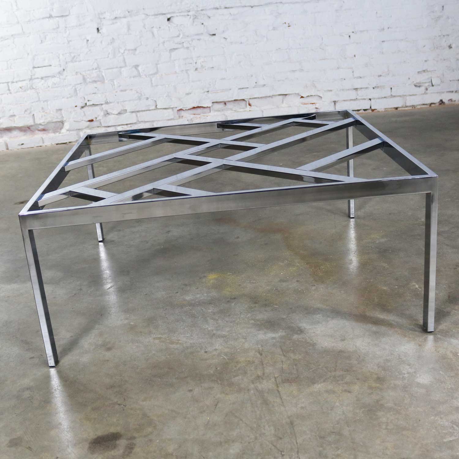 Hollywood Regency Chrome Square Glass Top Coffee Table After Milo Baughman