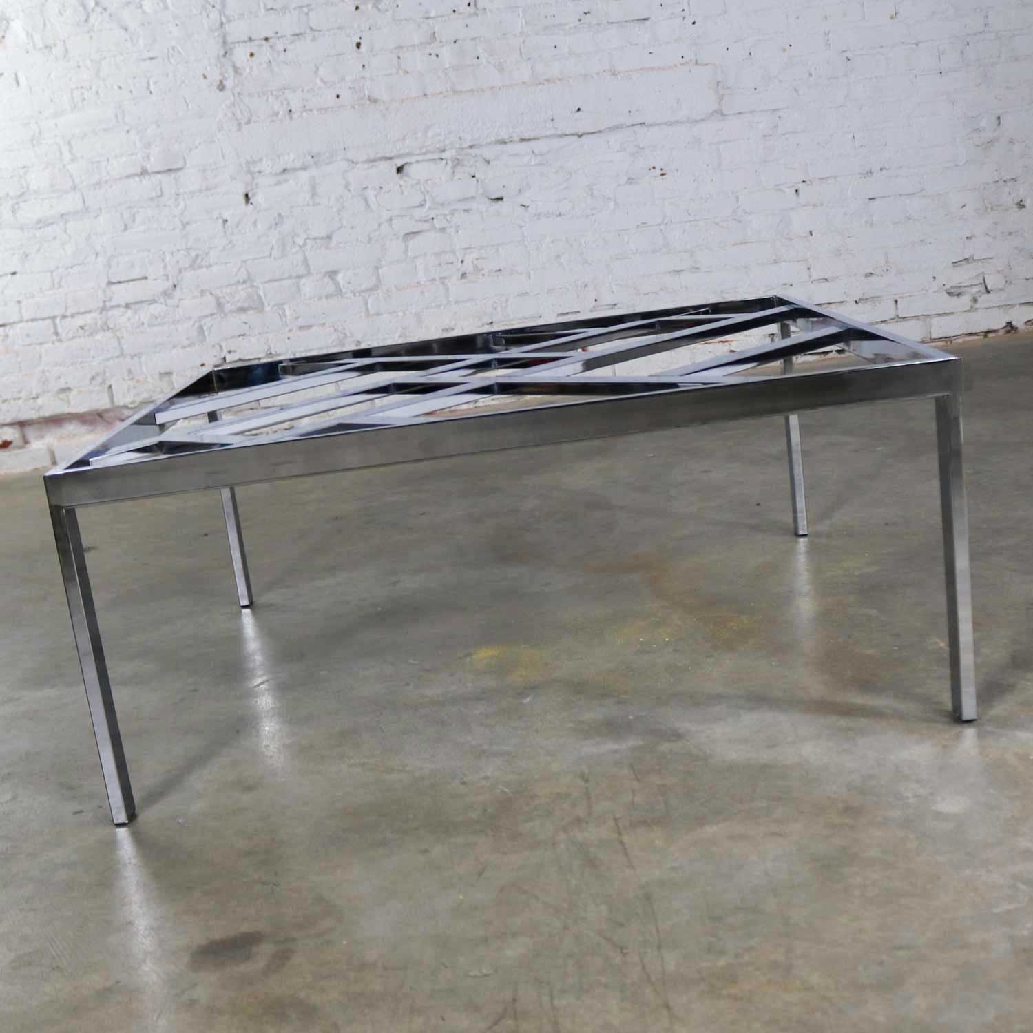Hollywood Regency Chrome Square Glass Top Coffee Table After Milo Baughman