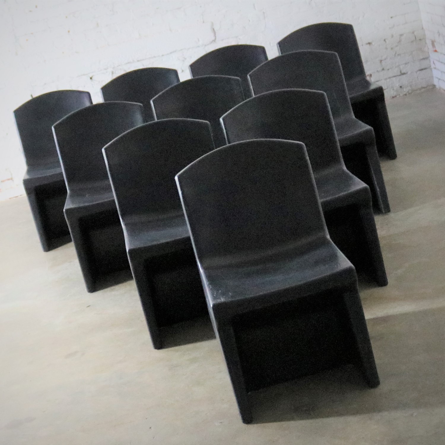 Black Molded Plastic Side or Slipper Chairs by Norix Set of Ten