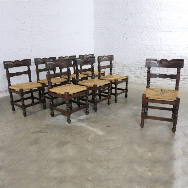 Spanish Colonial Style Dining Chairs with Rush Seats Stamped Hecho en Mexico