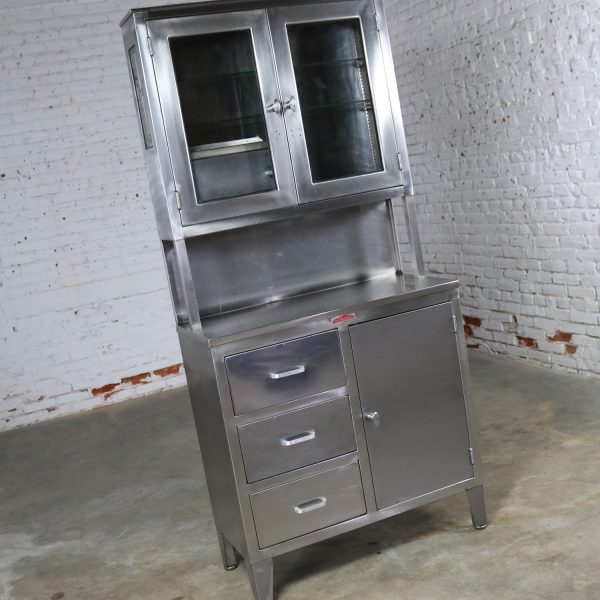 Vintage Stainless Steel Cupboard Industrial Medical Step Back Cabinet by Fischman-3
