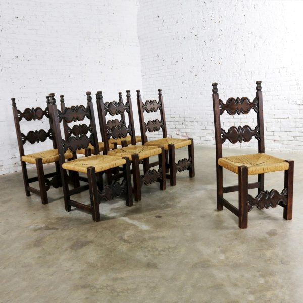 7 Spanish Revival Style Dining Chairs with Rush Seats Artes De Mexico Internacionales SA