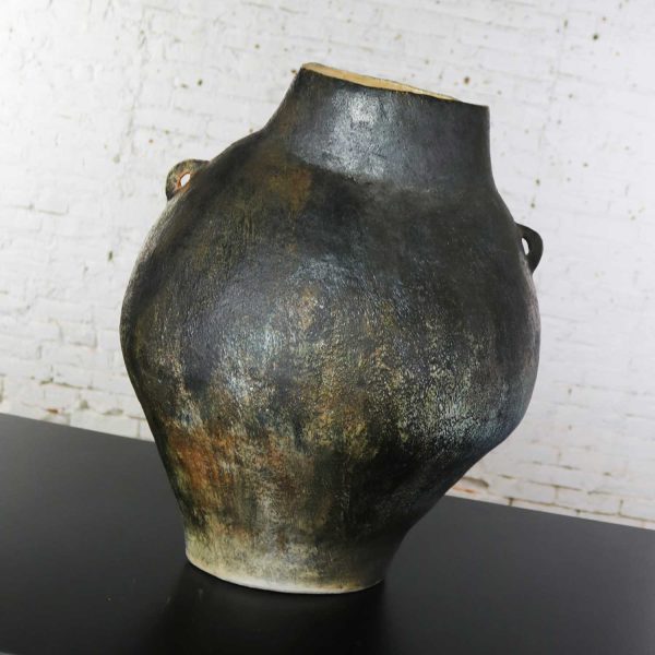 Monumental Glazed Ceramic Floor Vase Storage Jar Ovoid Double Handled Organic