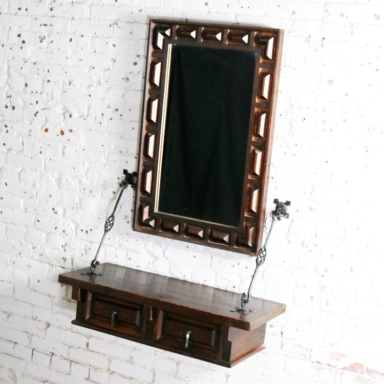 Spanish Revival Style Wall Hanging Console Table and Mirror After Artes De Mexico