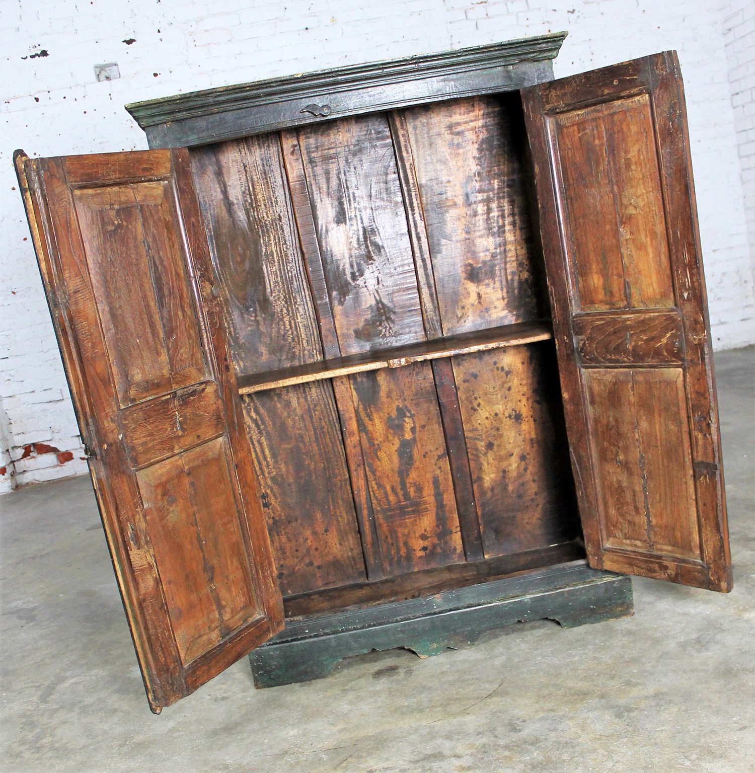 Rustic Primitive Cupboard Storage Cabinet with Distressed Paint