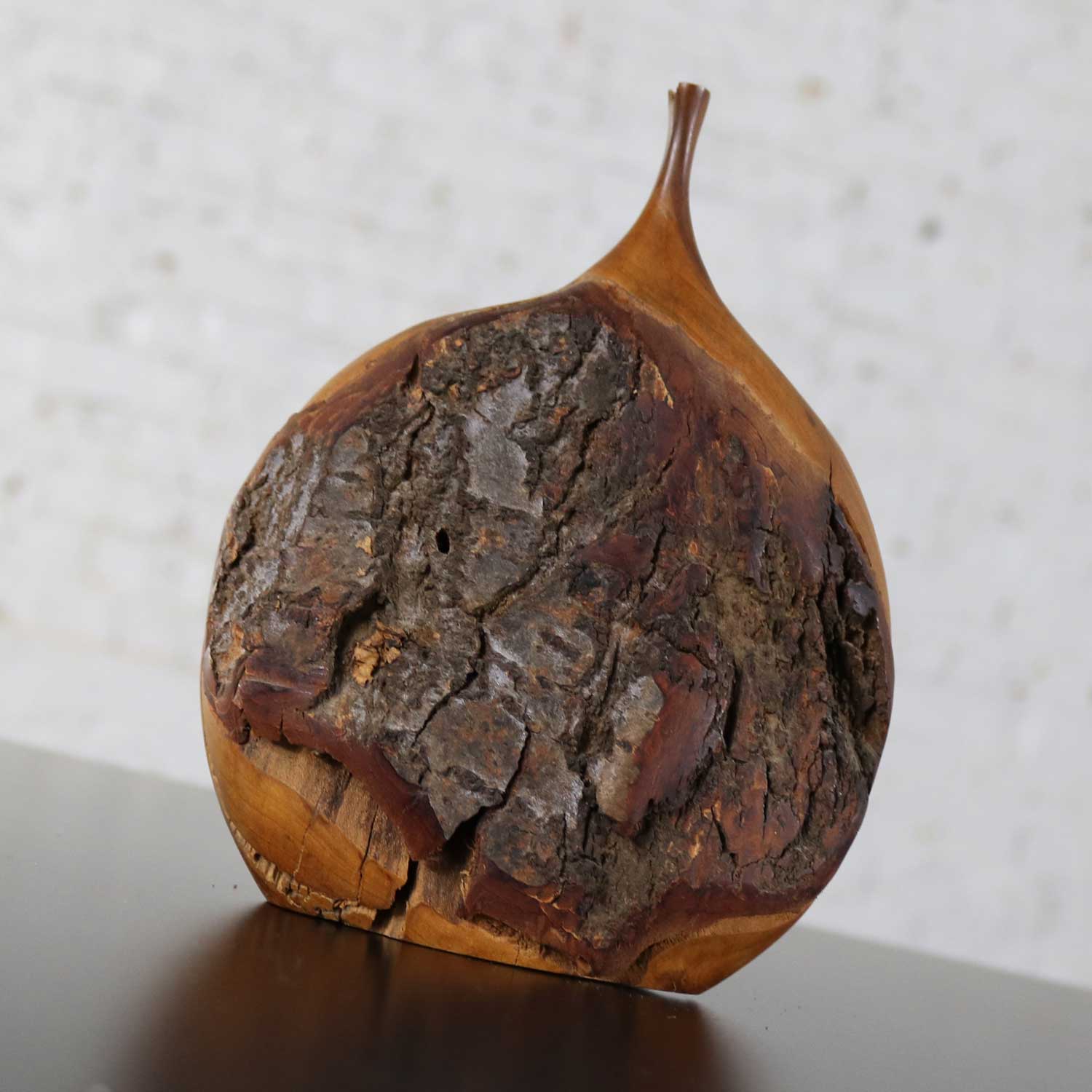 Fine Art Turned Apricot Wood Delicate Weed Vase with Natural Bark by Doug Ayers
