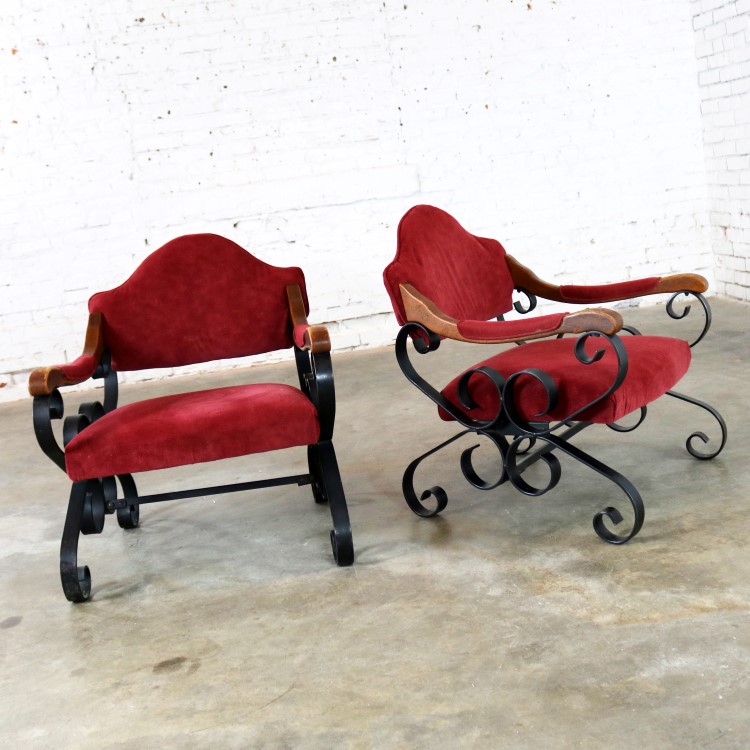Spanish Revival Mediterranean Style Wrought Iron Lounge Chairs After Artes de Mexico