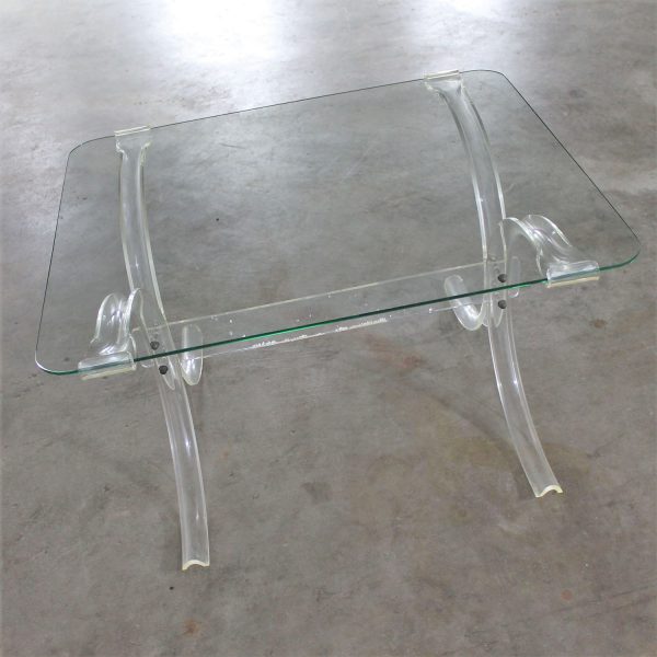 Art Deco Hollywood Regency Lucite and Glass Side Table