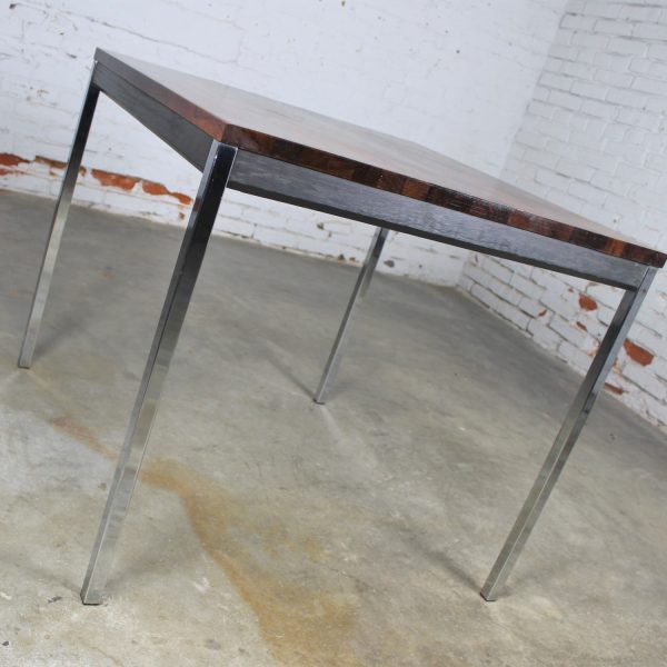 Vintage Mid-Century Modern Milo Baughman Style Chrome Rosewood & Ebony Square Card Table