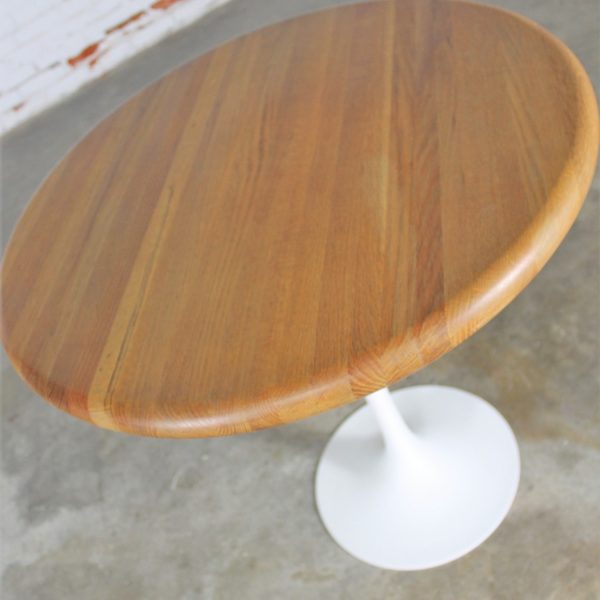 Vintage Mid-Century Modern Saarinen Style White Tulip Base Oak Top Table