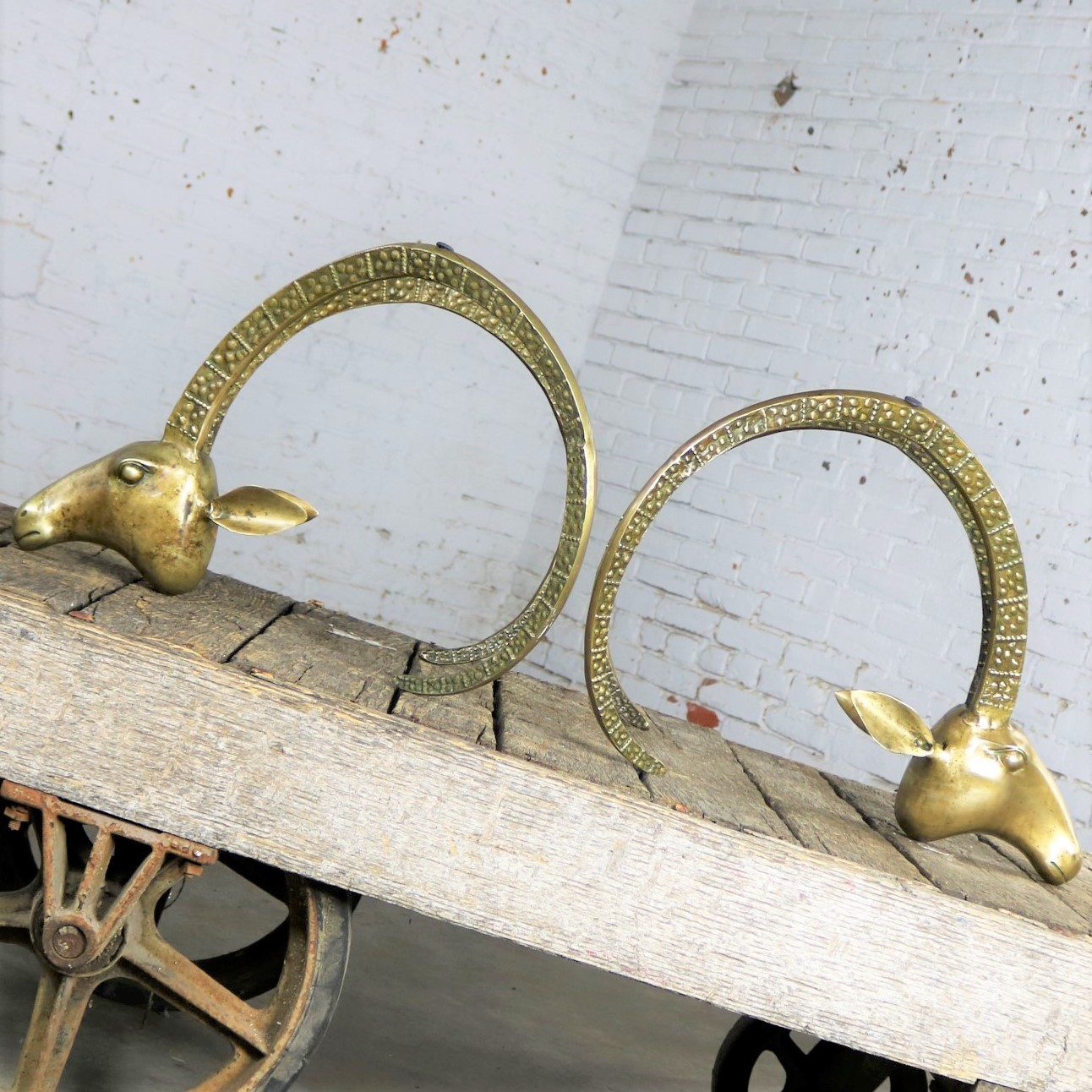Sculptural Brass Rams’ or Ibex Head Coffee Table Base Manner of Alain Chervet