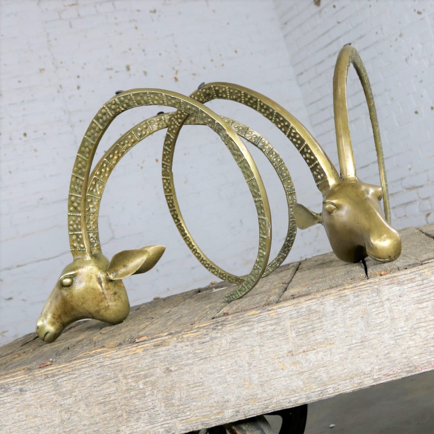 Sculptural Brass Rams’ or Ibex Head Coffee Table Base Manner of Alain Chervet