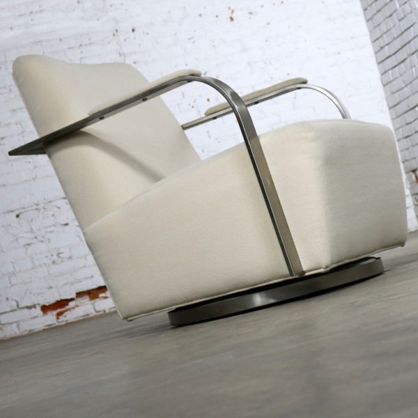 Thayer Coggin 1086 Zac Swivel Lounge Chair White and Satin Nickel