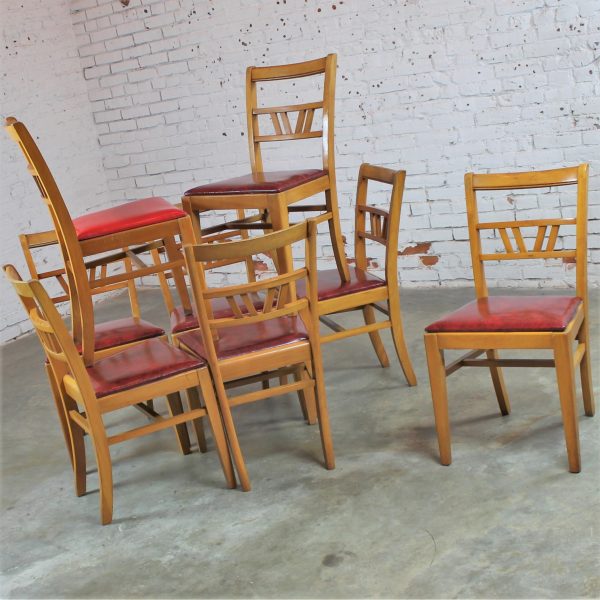 Vintage Mid Century Light Mahogany Dining Chairs set of 8