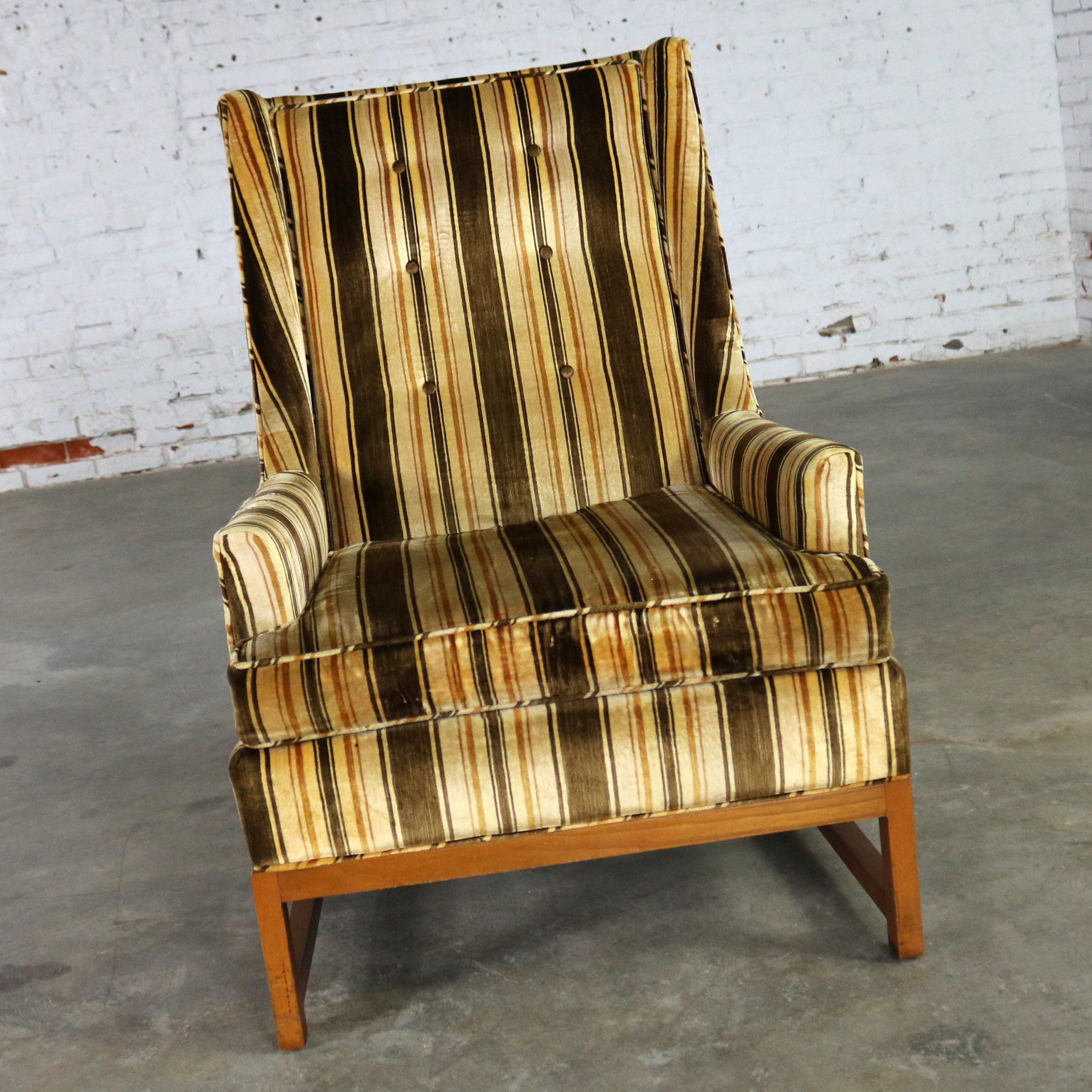 Vintage Lounge Chair After Edward Wormley for Dunbar Larsen Style Stripe Velvet