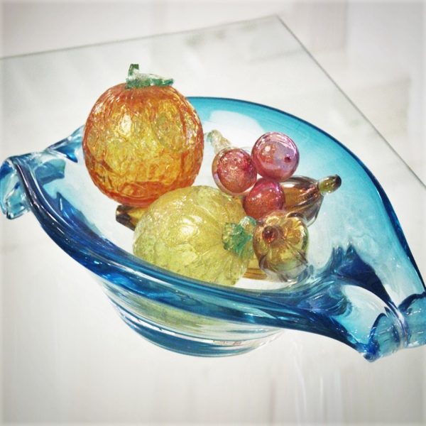 Mid Century Italian Blown Glass Sommerso Bowl w/ Assorted Fruit