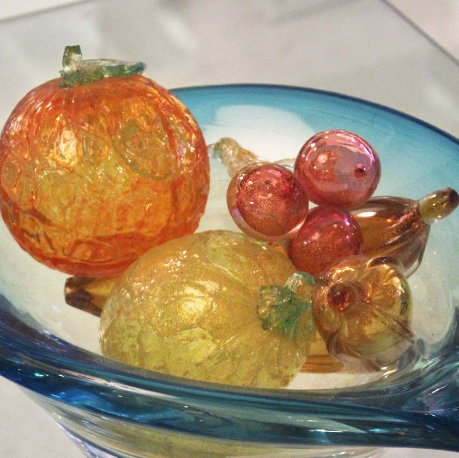 Mid Century Italian Blown Glass Sommerso Bowl w/ Assorted Fruit