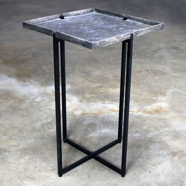 Michael Aram Square Side Table Black Iron and Silvered Bronze with Removable Top