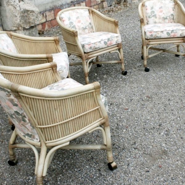 Vintage McGuire Rattan Rolling Game Chairs-Set of Four