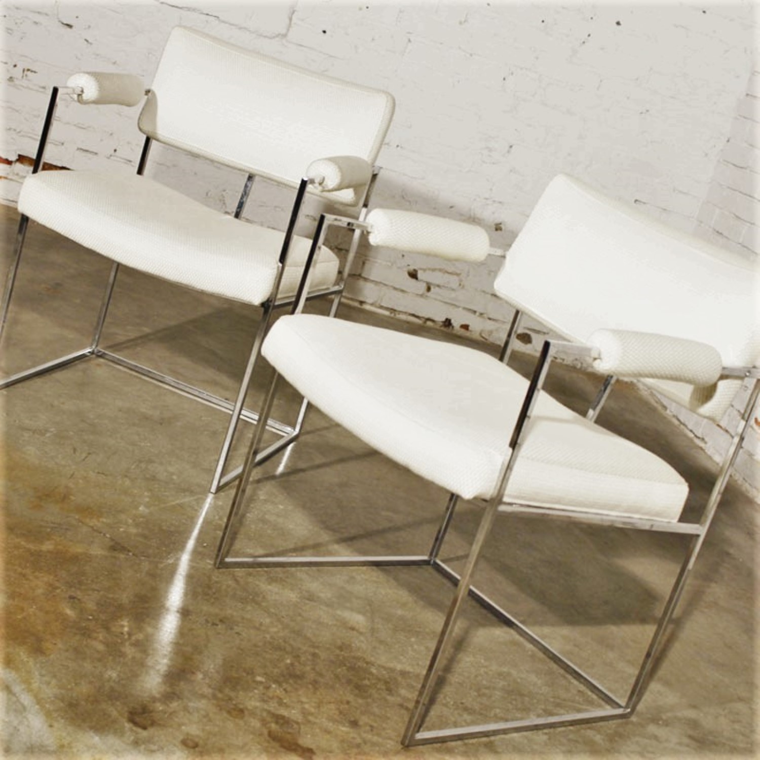 Pair Vintage Milo Baughman 1188 Dining Chairs in White