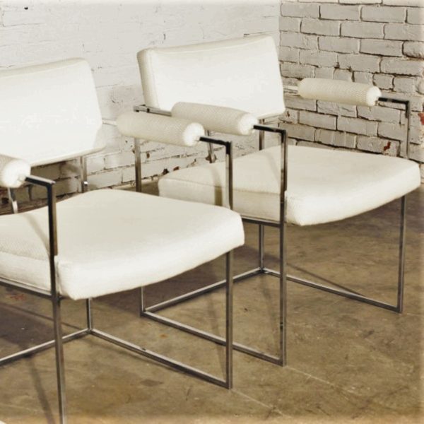 Pair Vintage Milo Baughman 1188 Dining Chairs in White