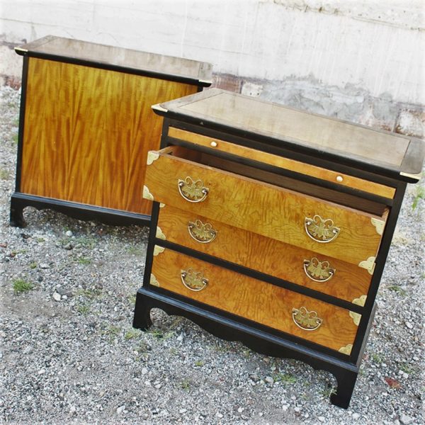 Vintage Century Furniture Asian Style Night Stands Ebonized Maple and Burl Ash