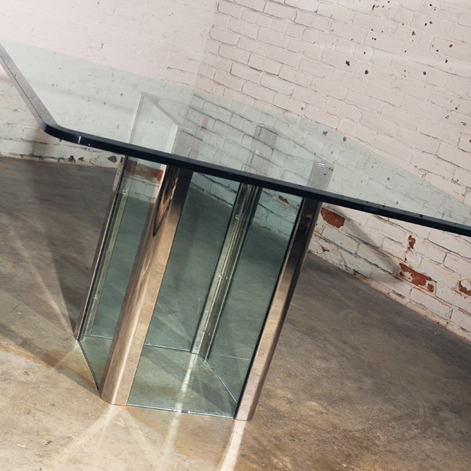 Vintage Chrome and Glass Square Dining Table by The Pace Collection