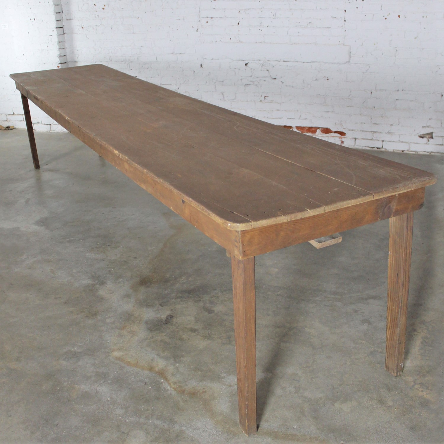 Antique Primitive Pine Harvest Table Extra Long 144 Inches